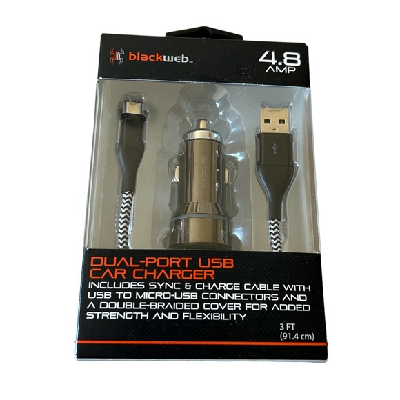 Blackweb Silver Dual Port USB Car Charger 4.8 Amp New in Original Packaging - Picture 2 of 12